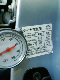 応急用タイヤの空気圧