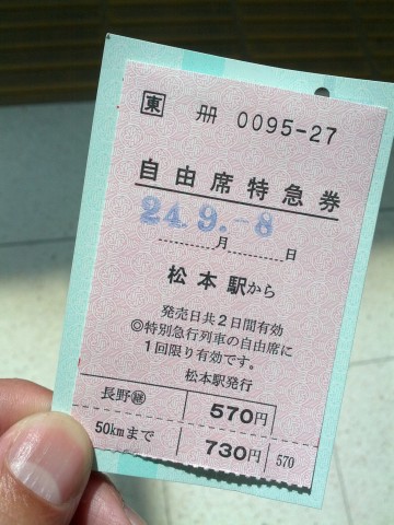 追加自由席特急券