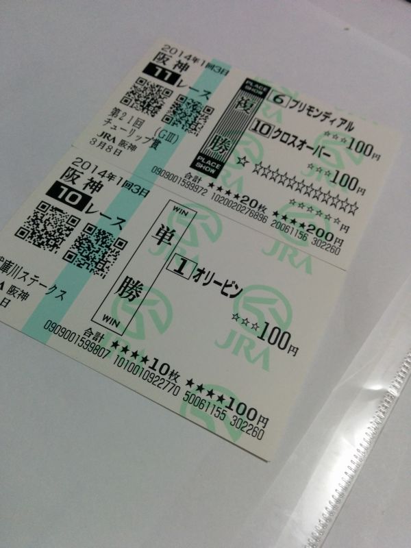 本日の勝馬投票券