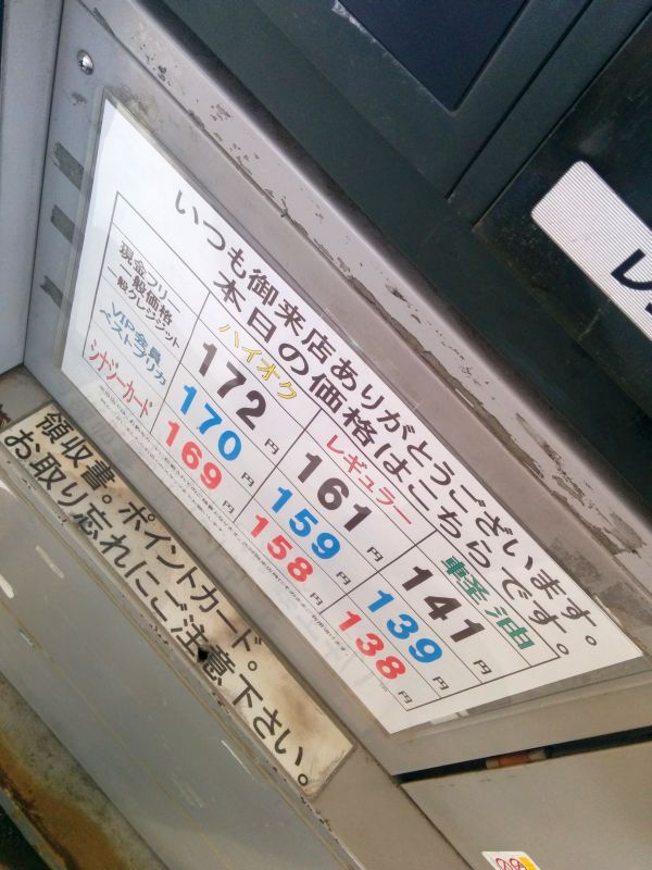 本日のガソリン単価