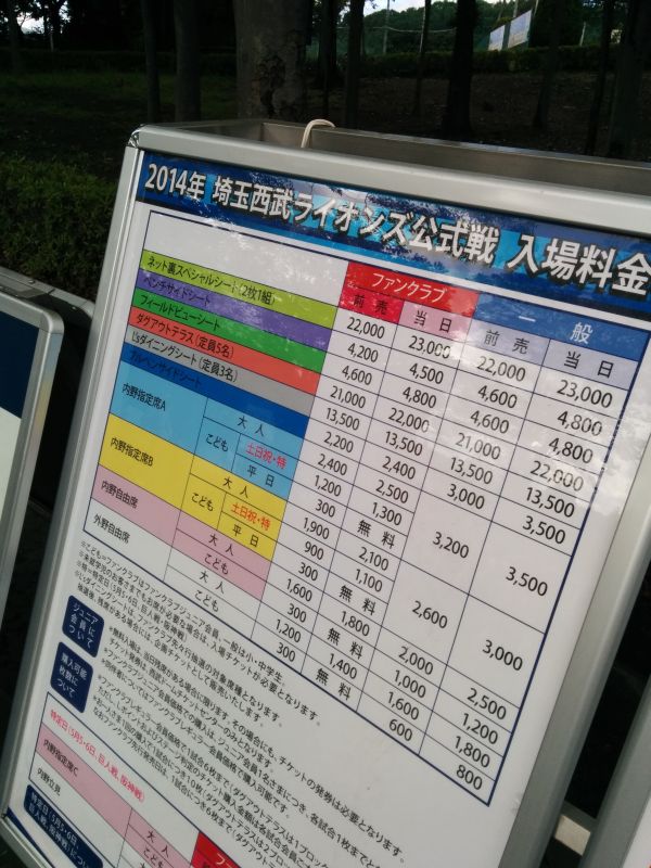 入場料金表