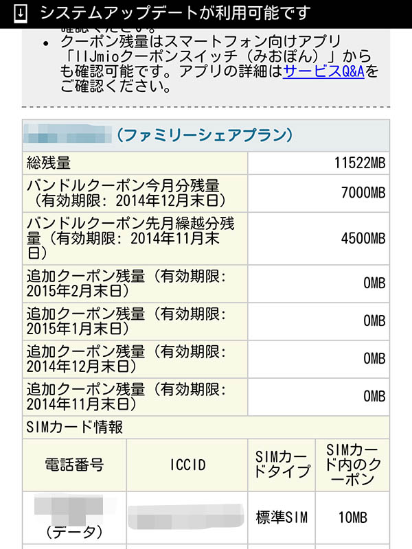 バンドルクーポンの残量