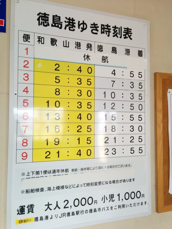 徳島港ゆき時刻表