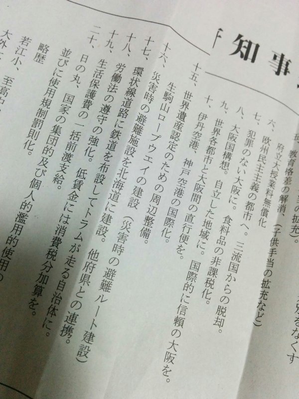 知事選候補者の選挙公報