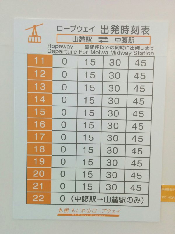 ロープウェイ出発時刻表