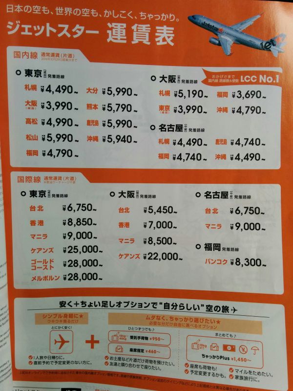 ジェットスター運賃表