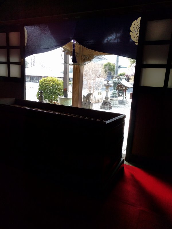 賽銭箱の後ろから見る風景