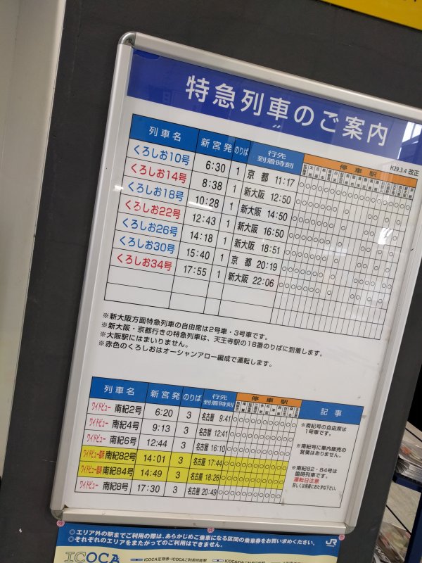 特急列車のご案内