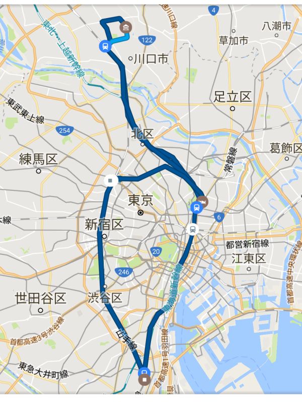 昨日の移動ルート