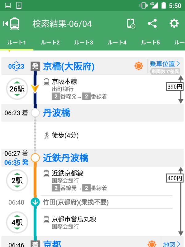 京都駅への到着時間