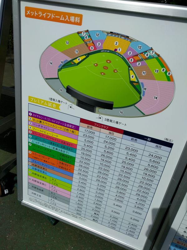 メットライフドーム入場料