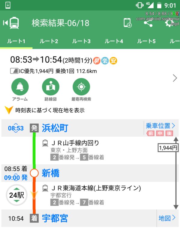 宇都宮まで２時間