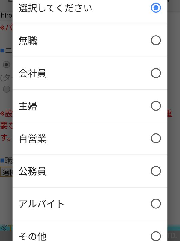 職業選択欄