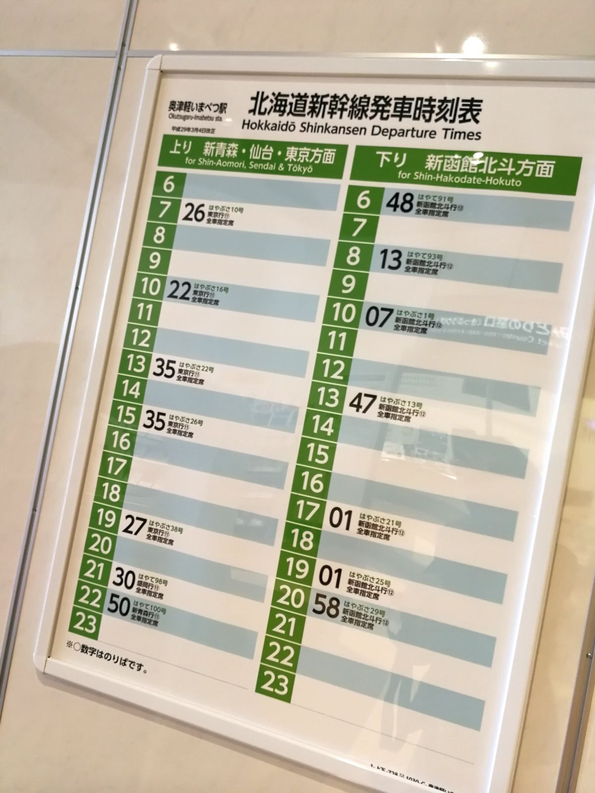 北海道新幹線発車時刻表