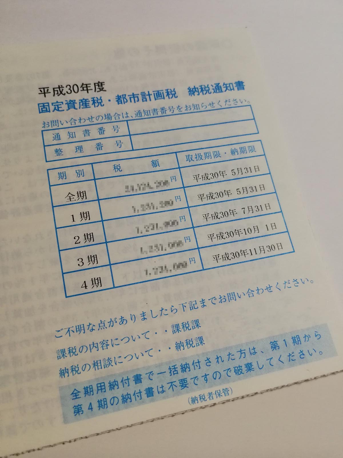 固定資産税・都市計画税納税通知書