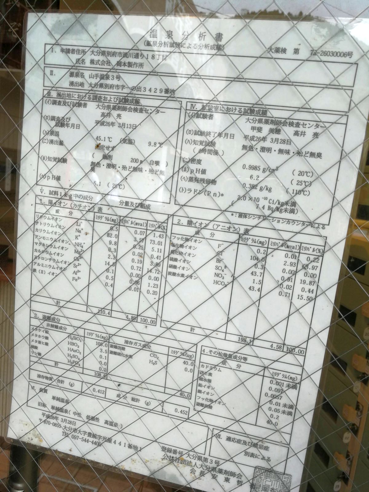 温泉分析書