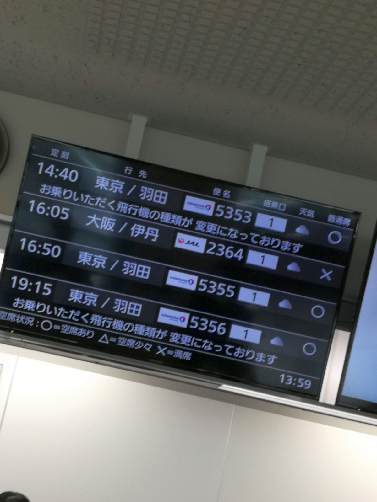 飛行機の空席状況