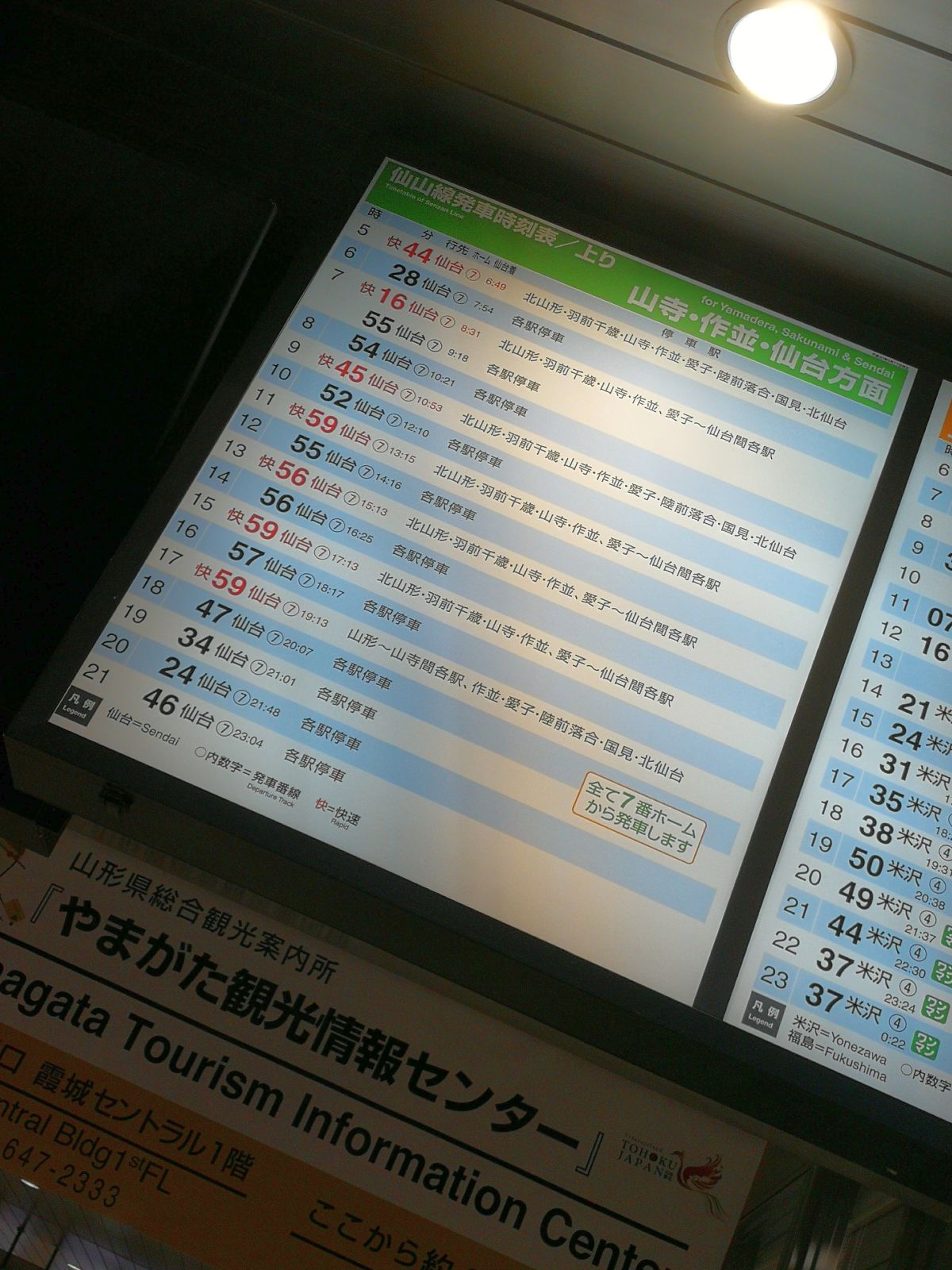 仙台方面の時刻表