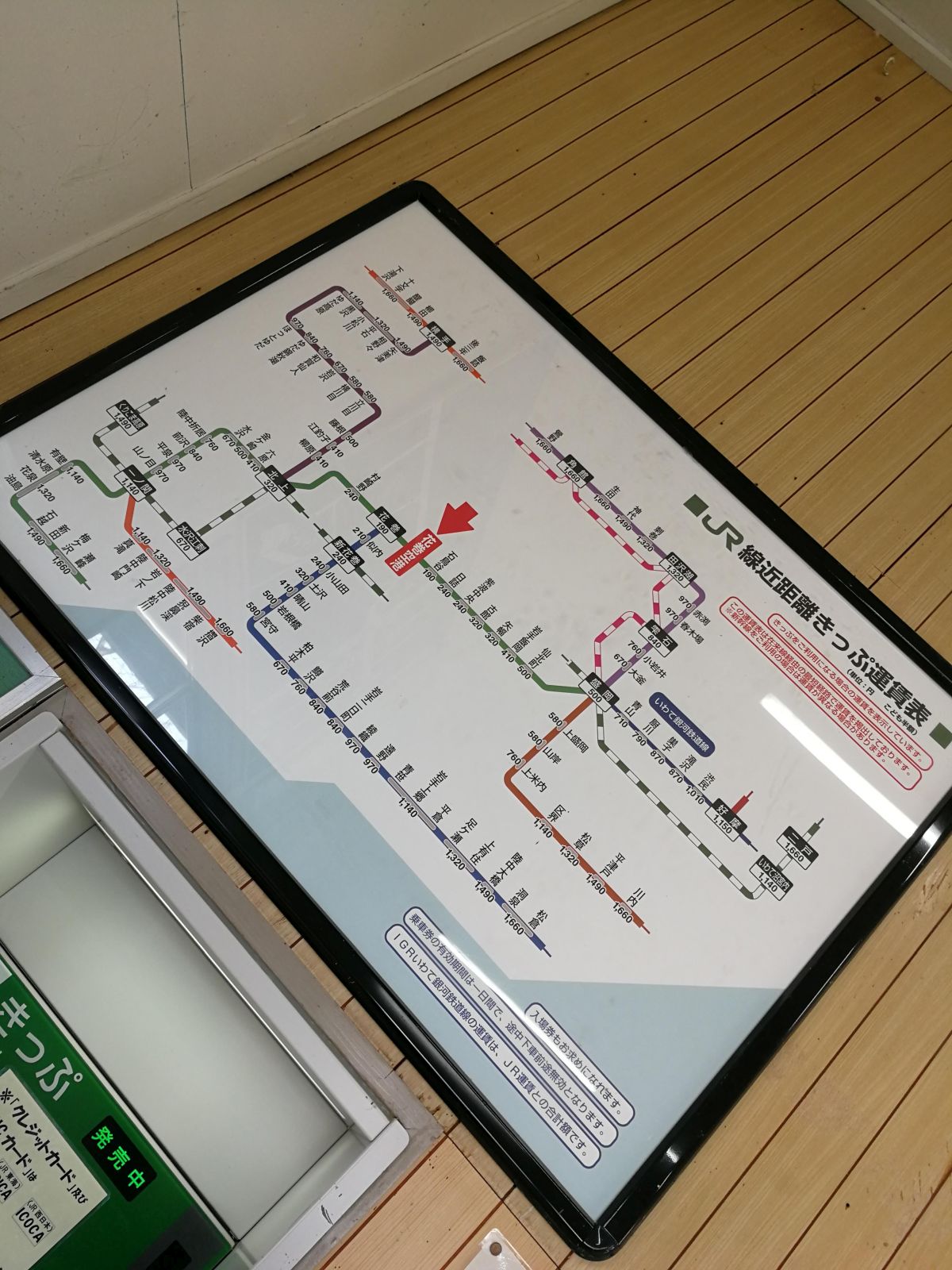 JR線近距離きっぷ運賃表