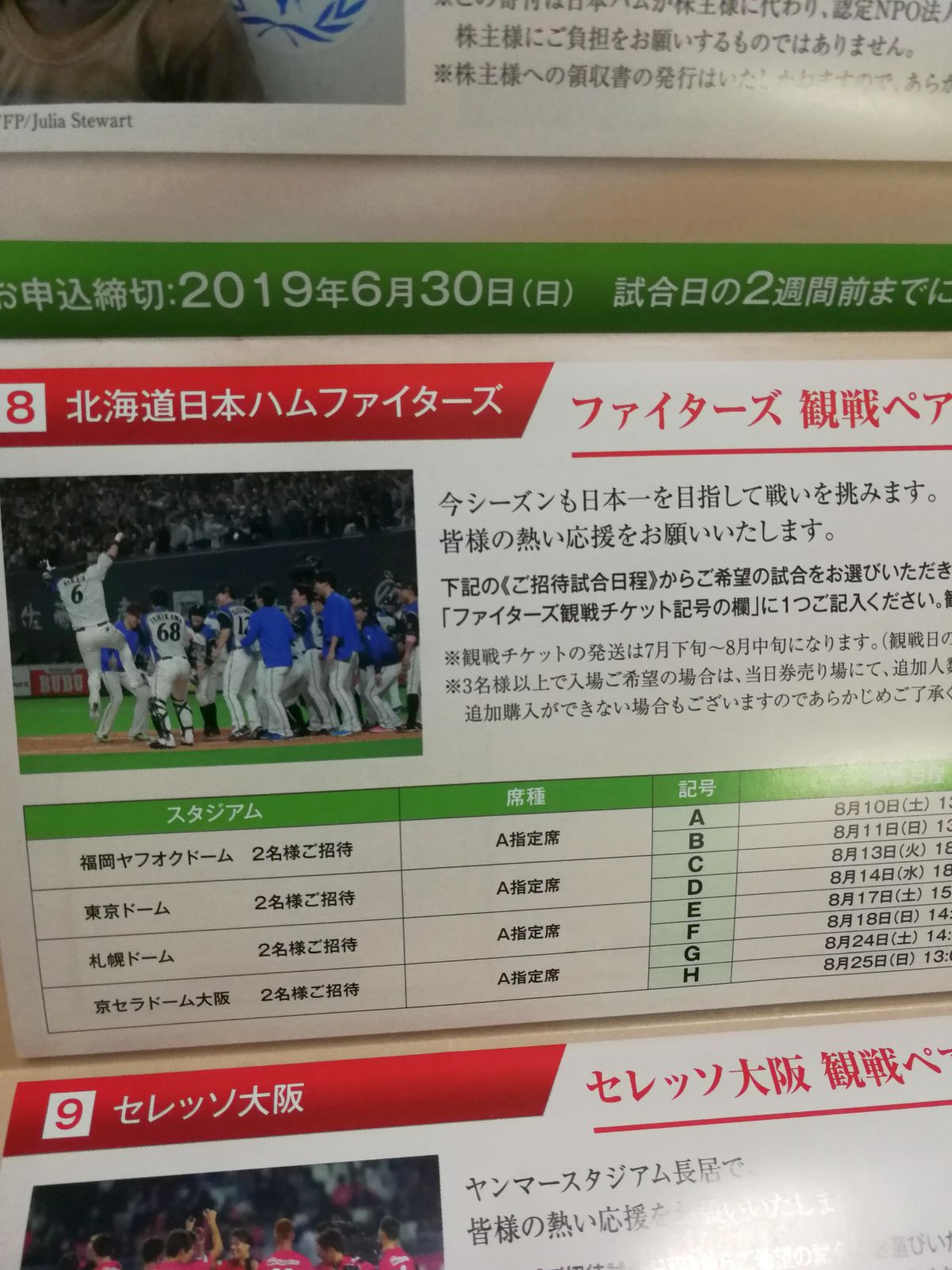 ファイターズ観戦ペアチケット