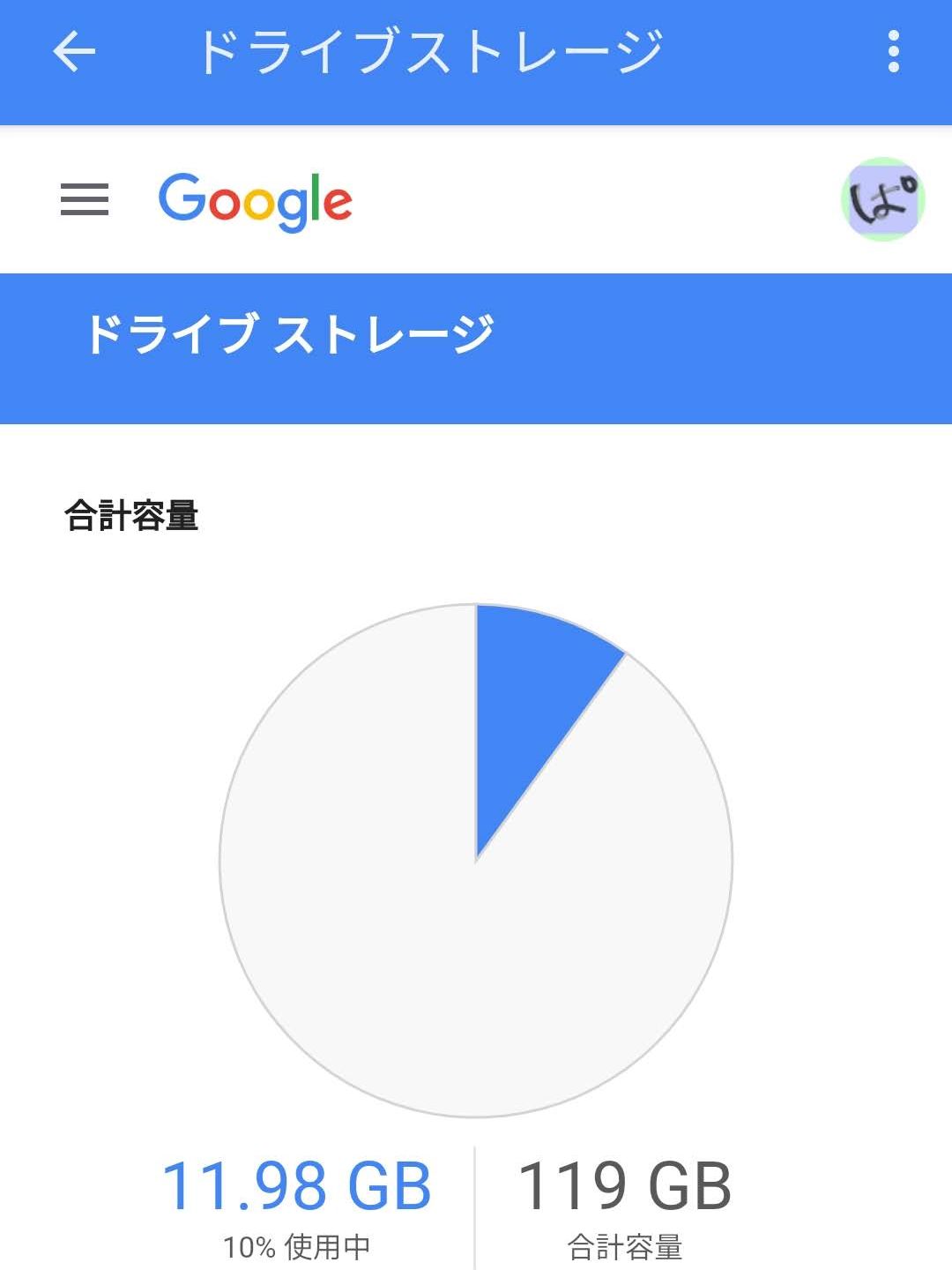 スマホ上での容量表示