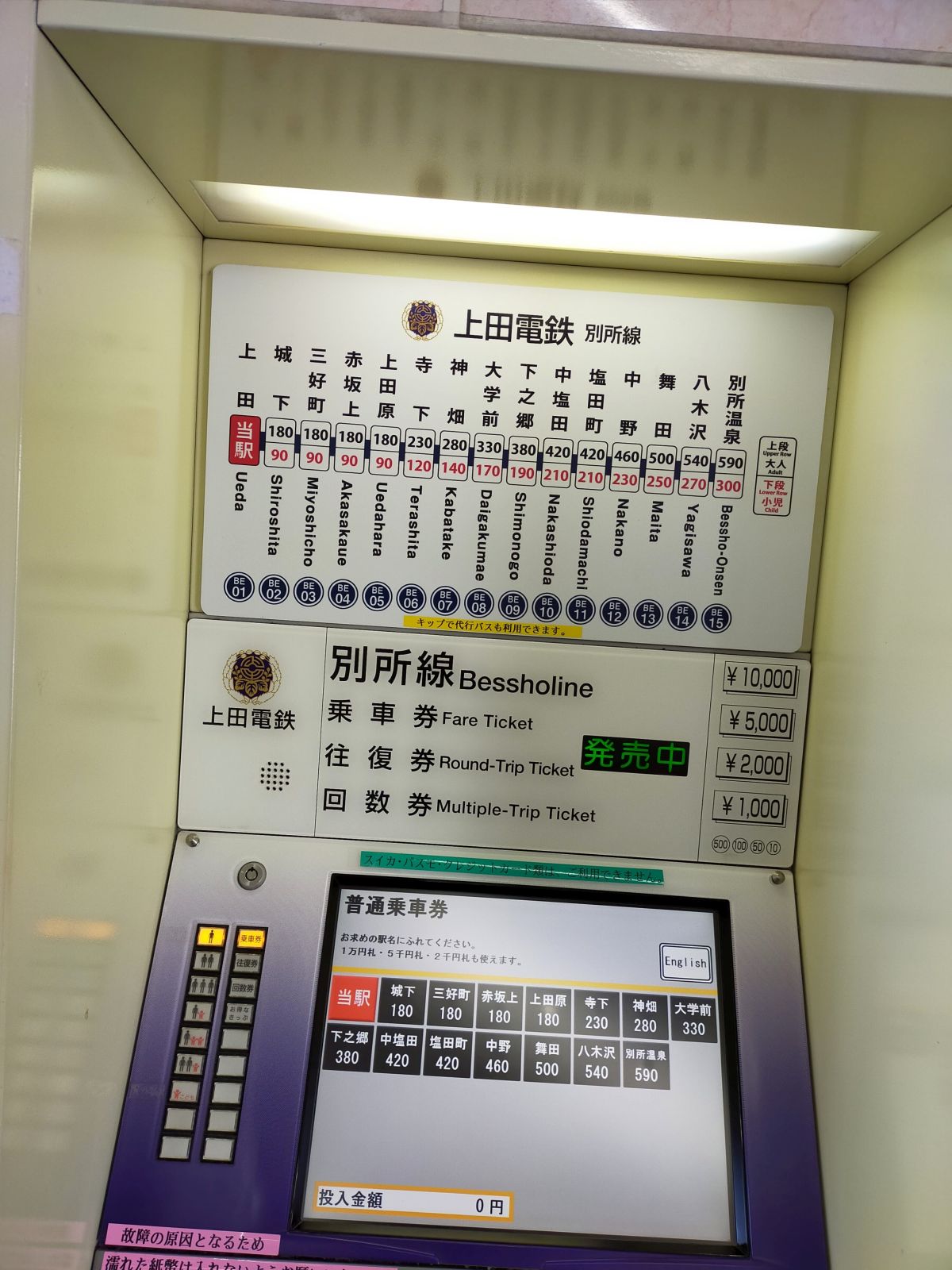 上田電鉄別所線の運賃表