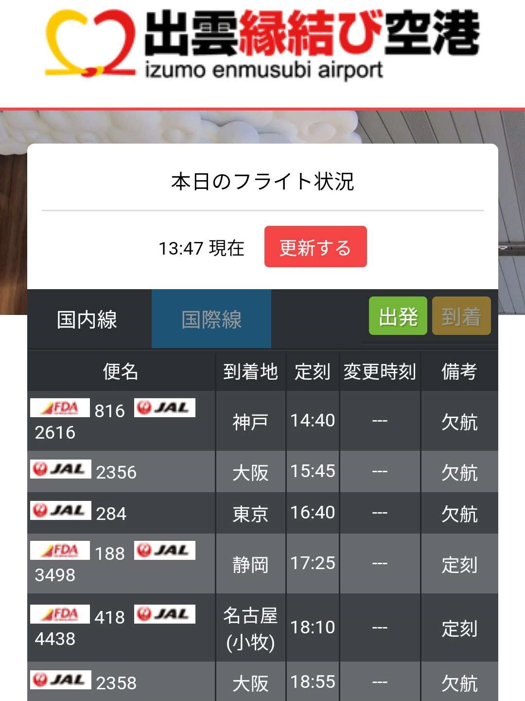 本日のフライト状況