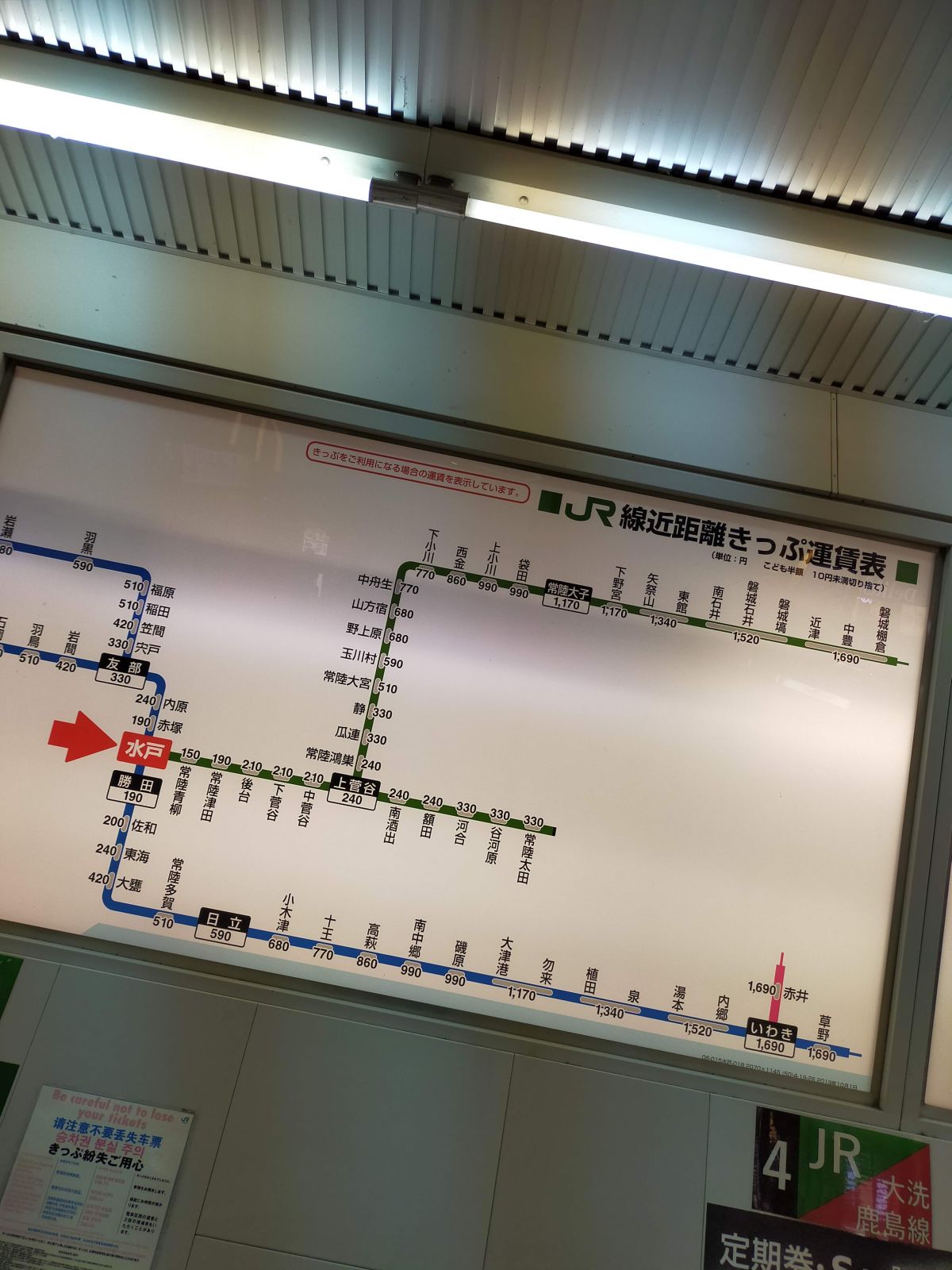 近距離きっぷ運賃表