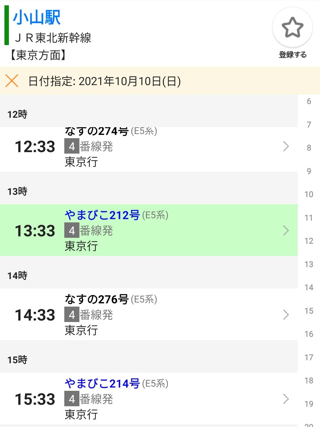 小山駅からの新幹線
