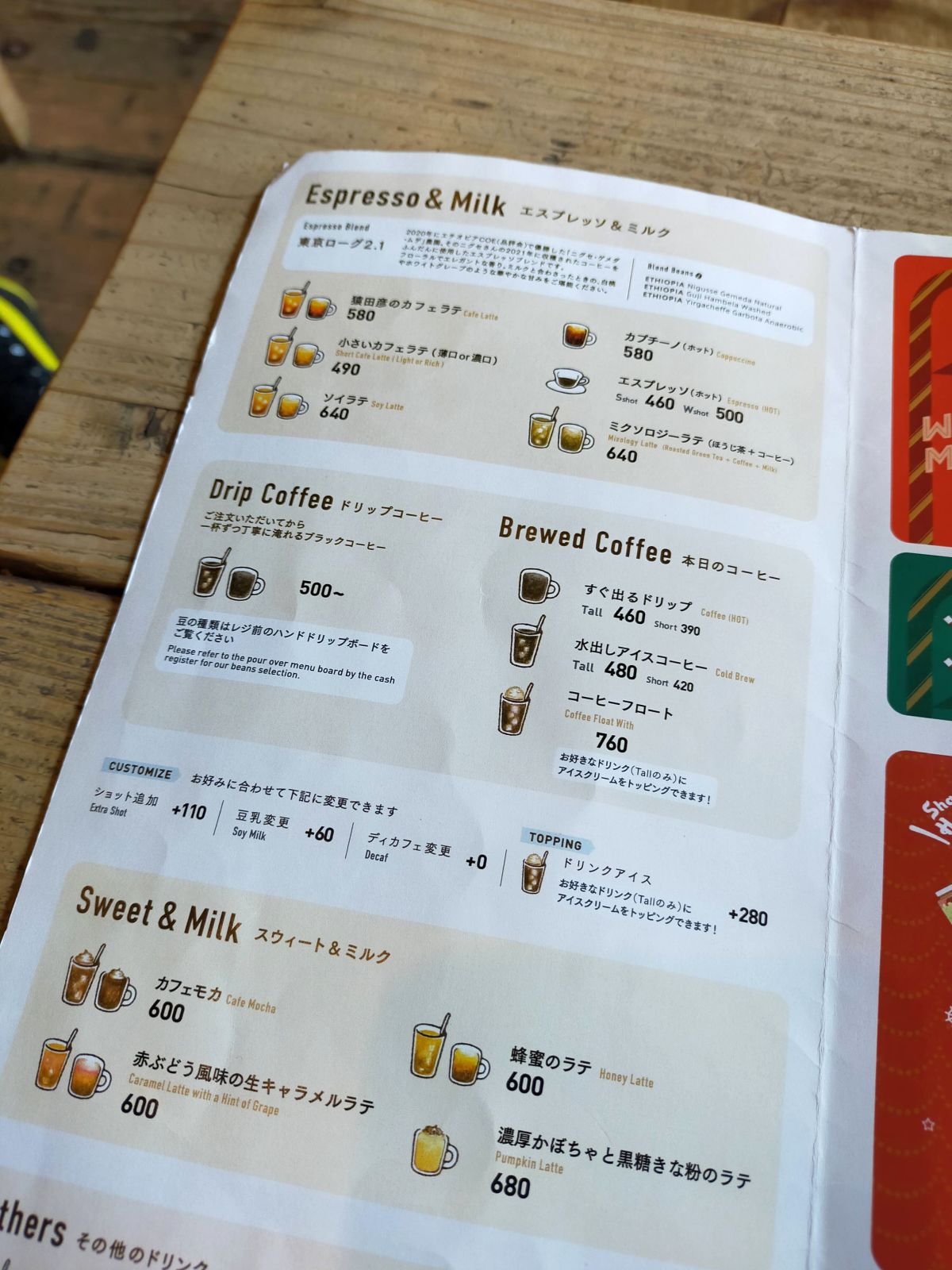 コーヒーメニュー