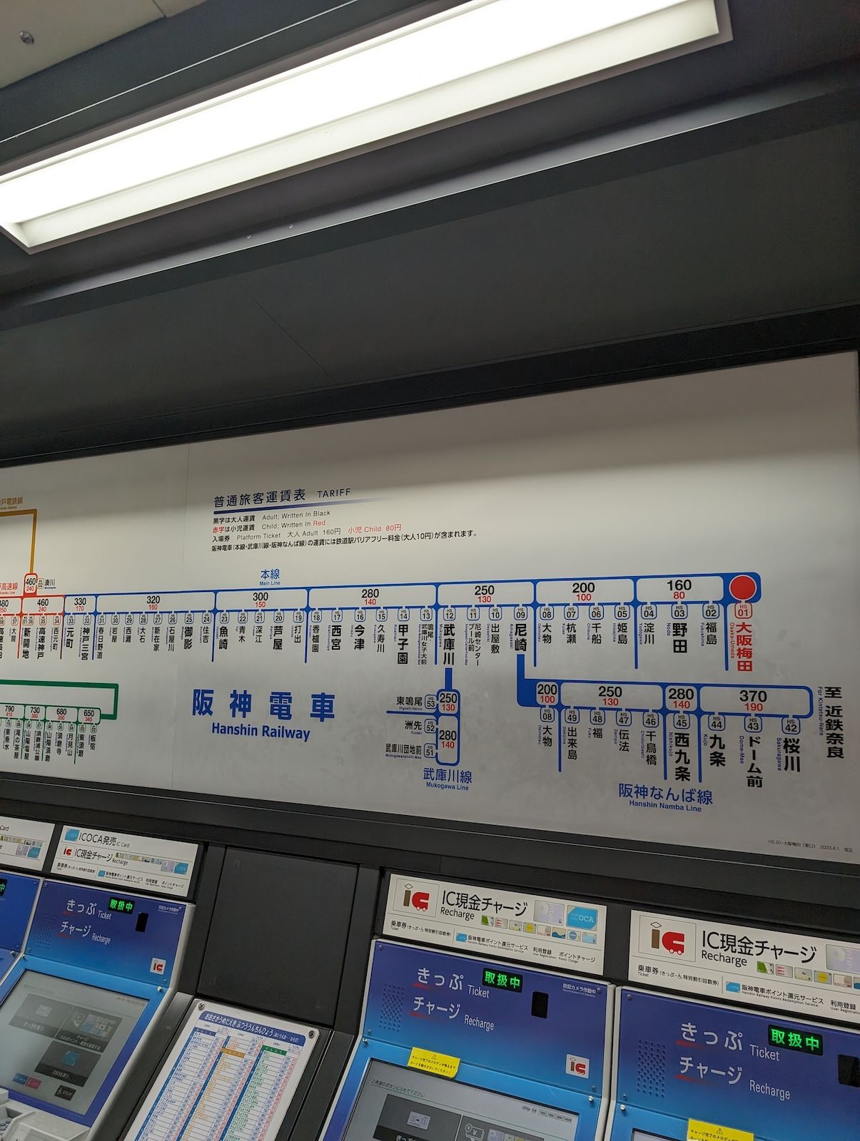 阪神電車の運賃表