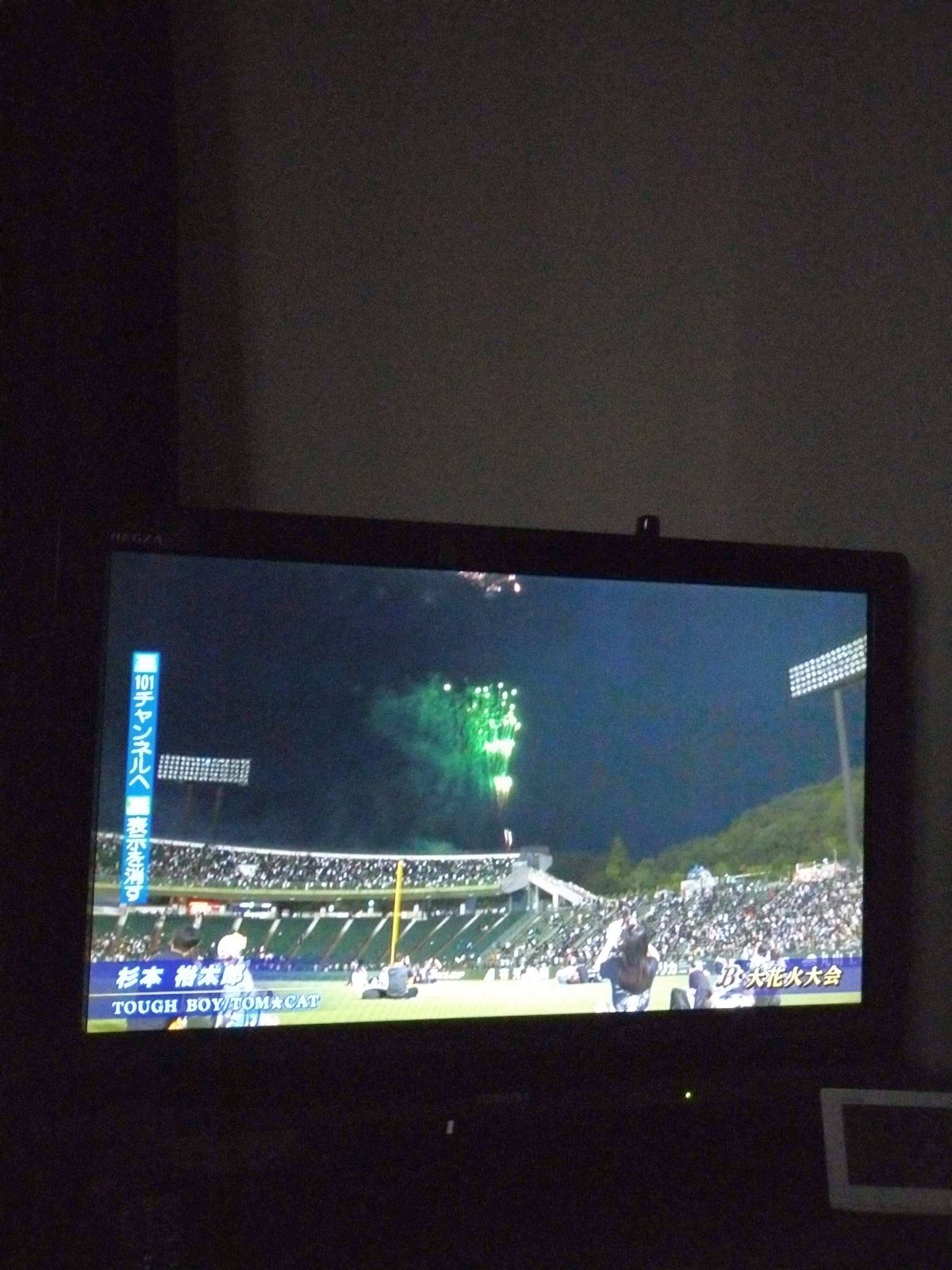 球場で花火大会