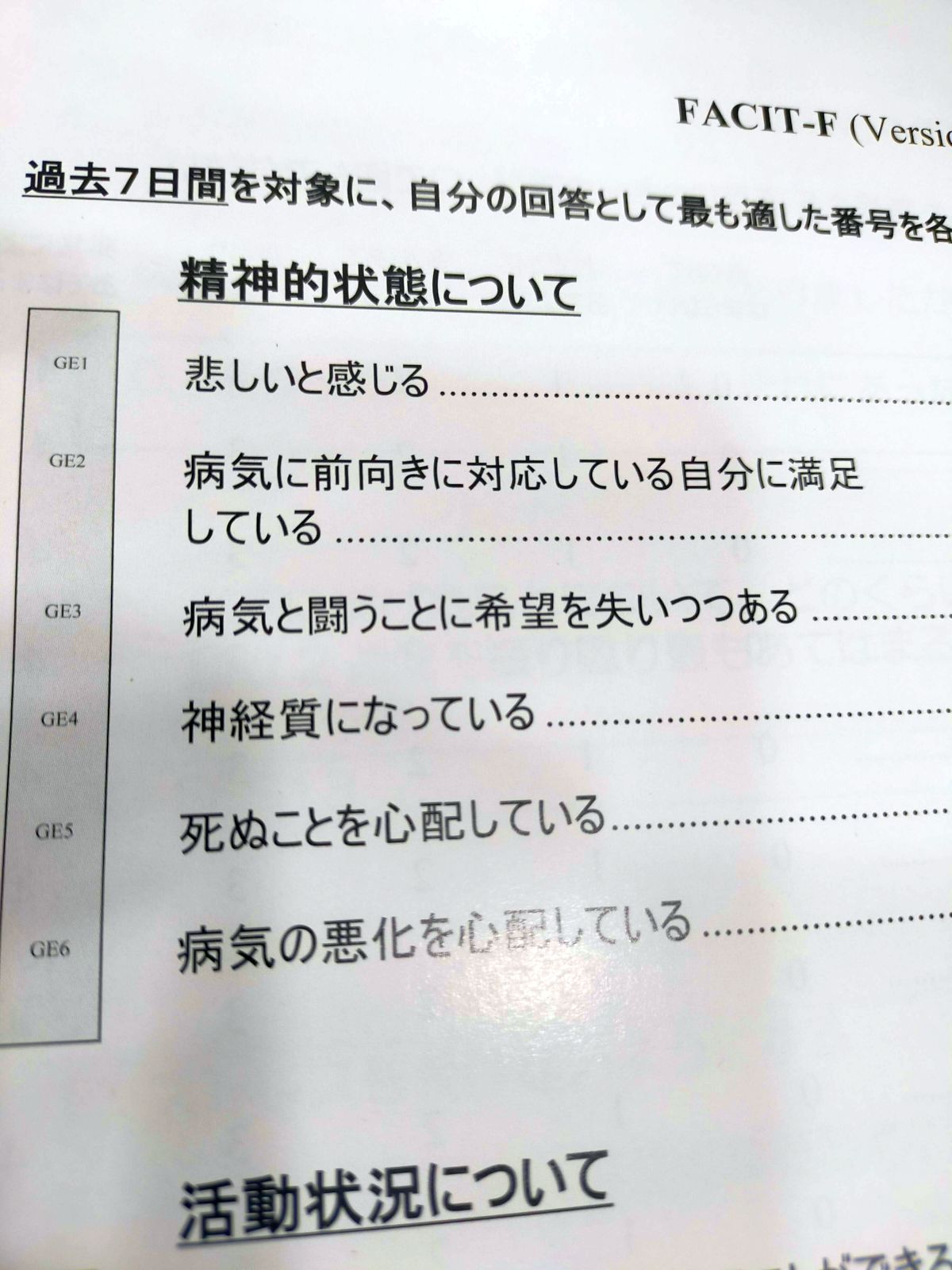 問いの項目