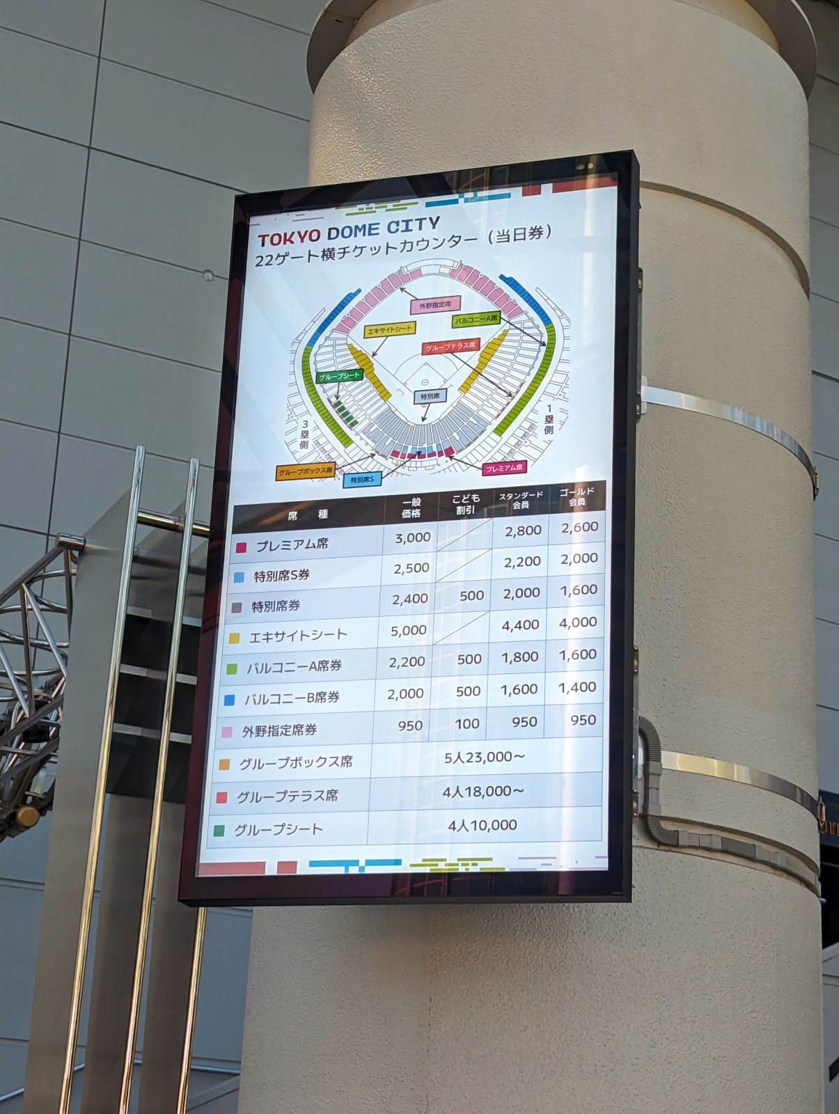 席種のお値段