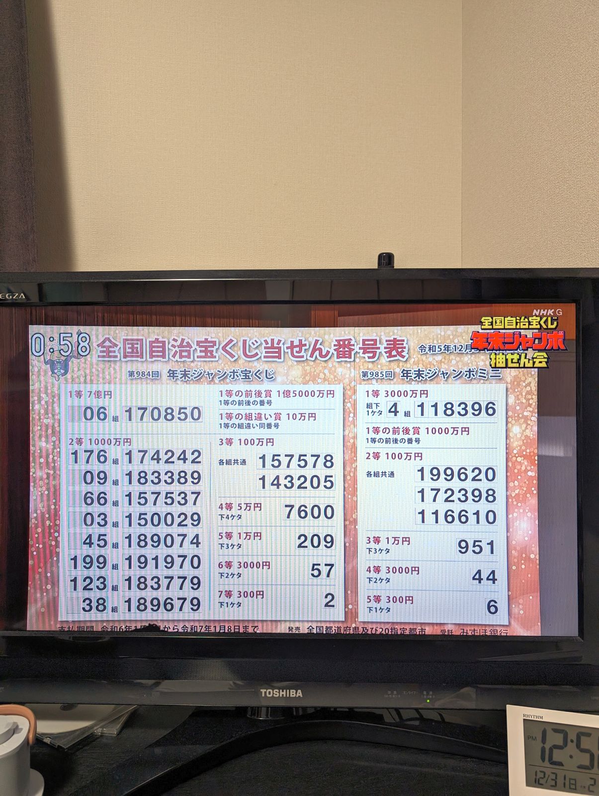 全国自治宝くじ当せん番号表