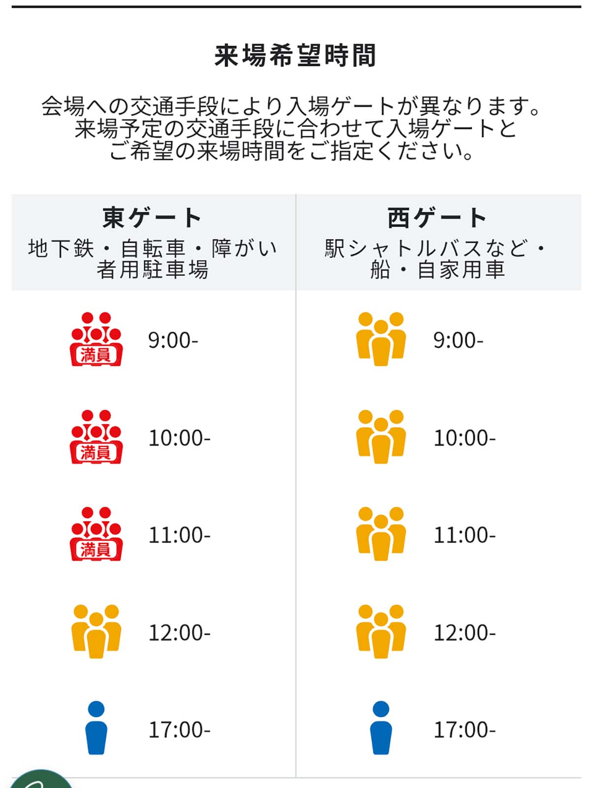 入場希望時間