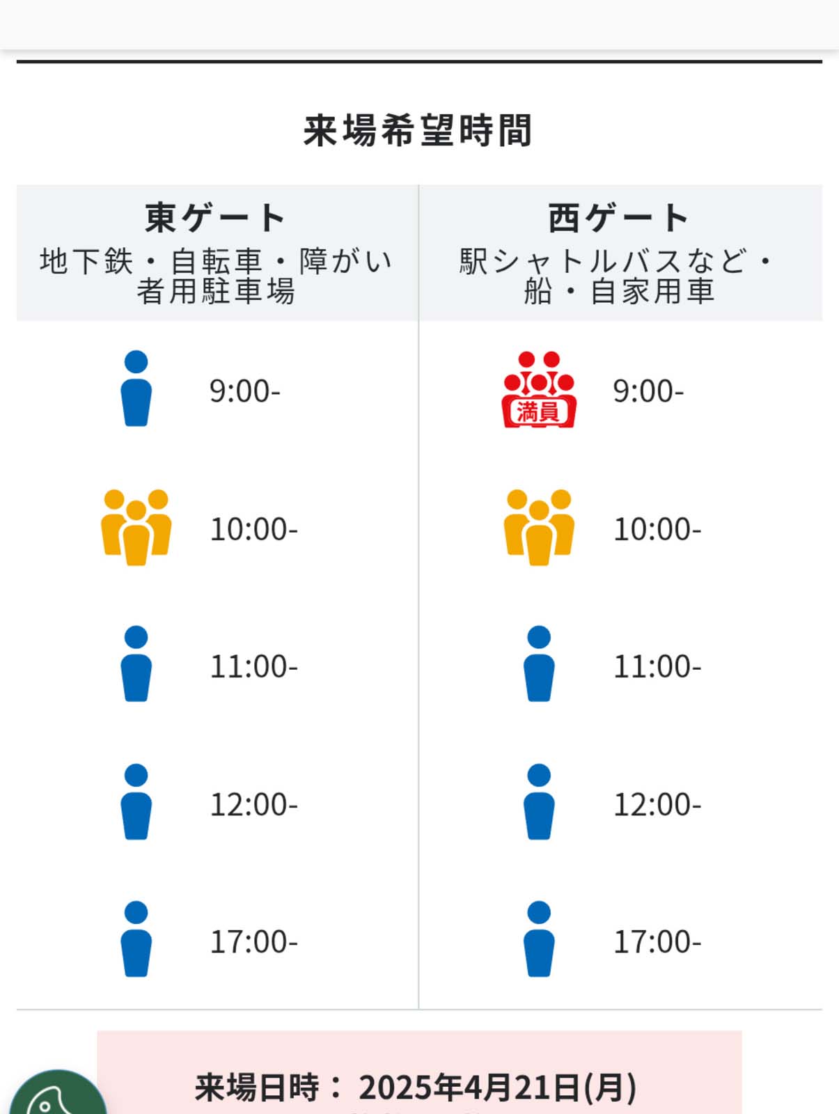 来場希望時間