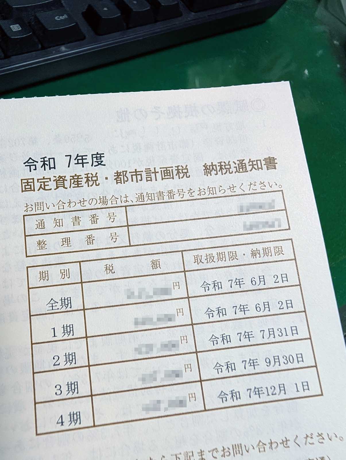 固定資産税・都市計画税納税通知書