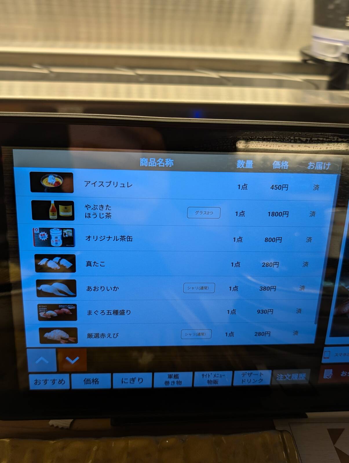 本日のオーダー