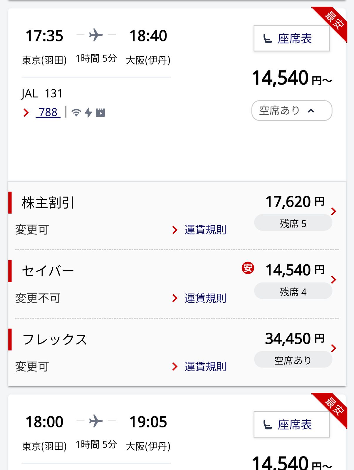帰路の飛行機