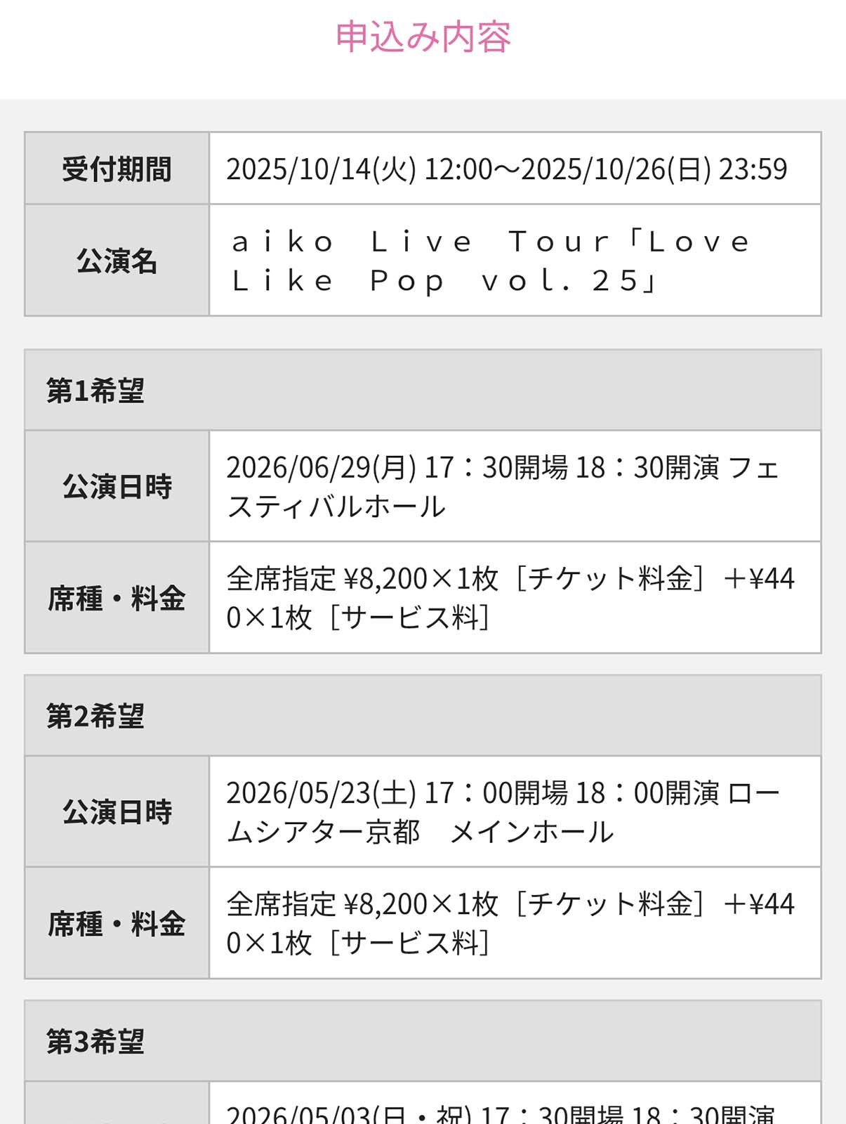 チケットの申込み