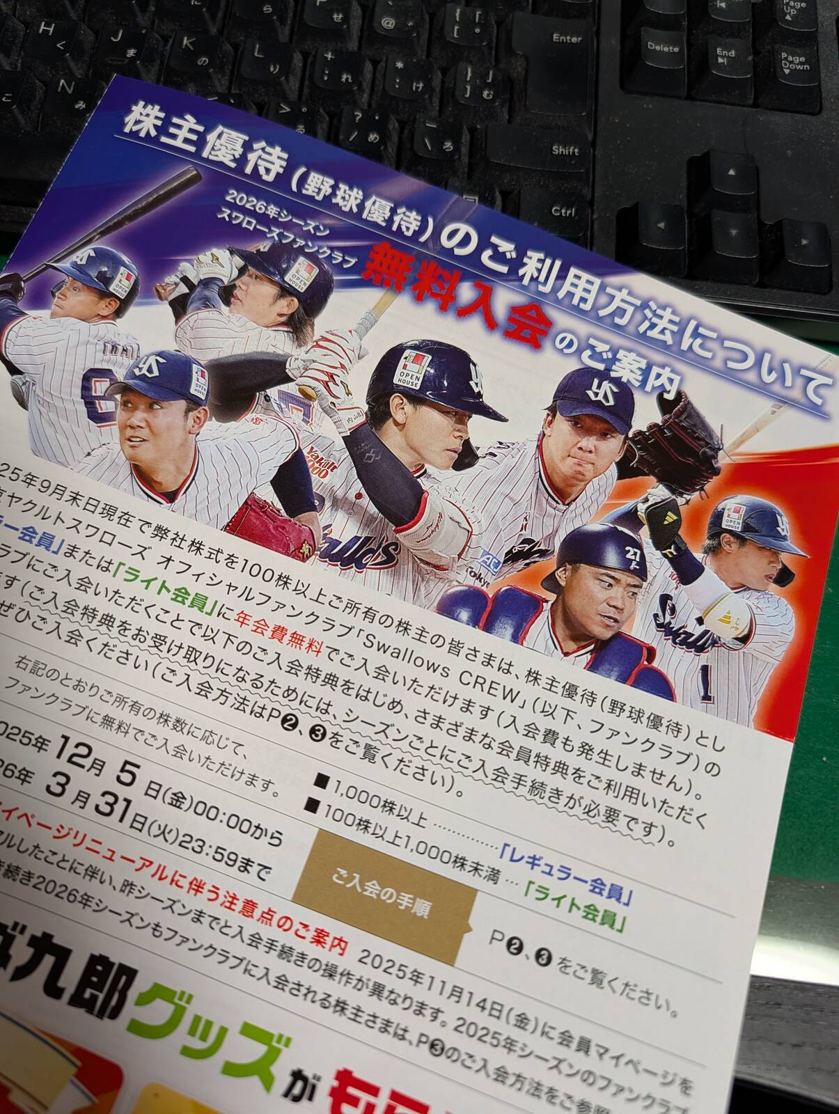 ヤクルトの野球優待