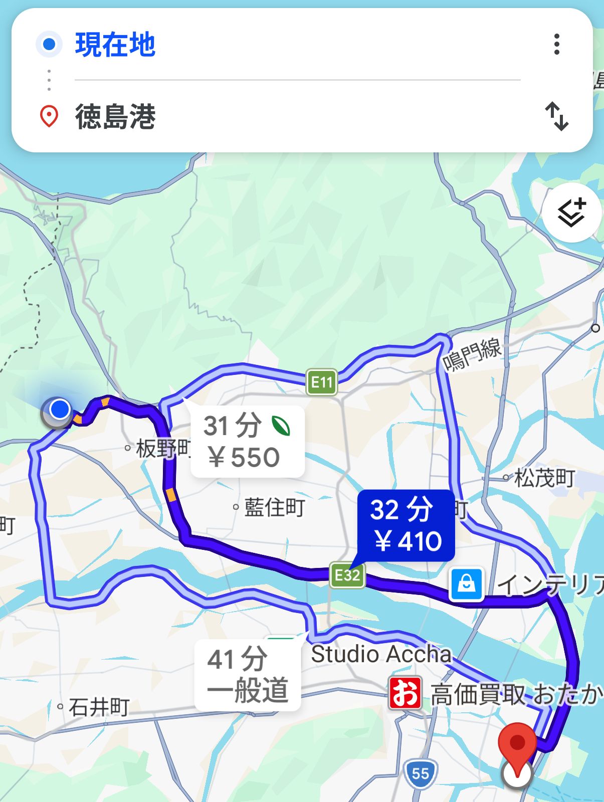 徳島港への移動時間