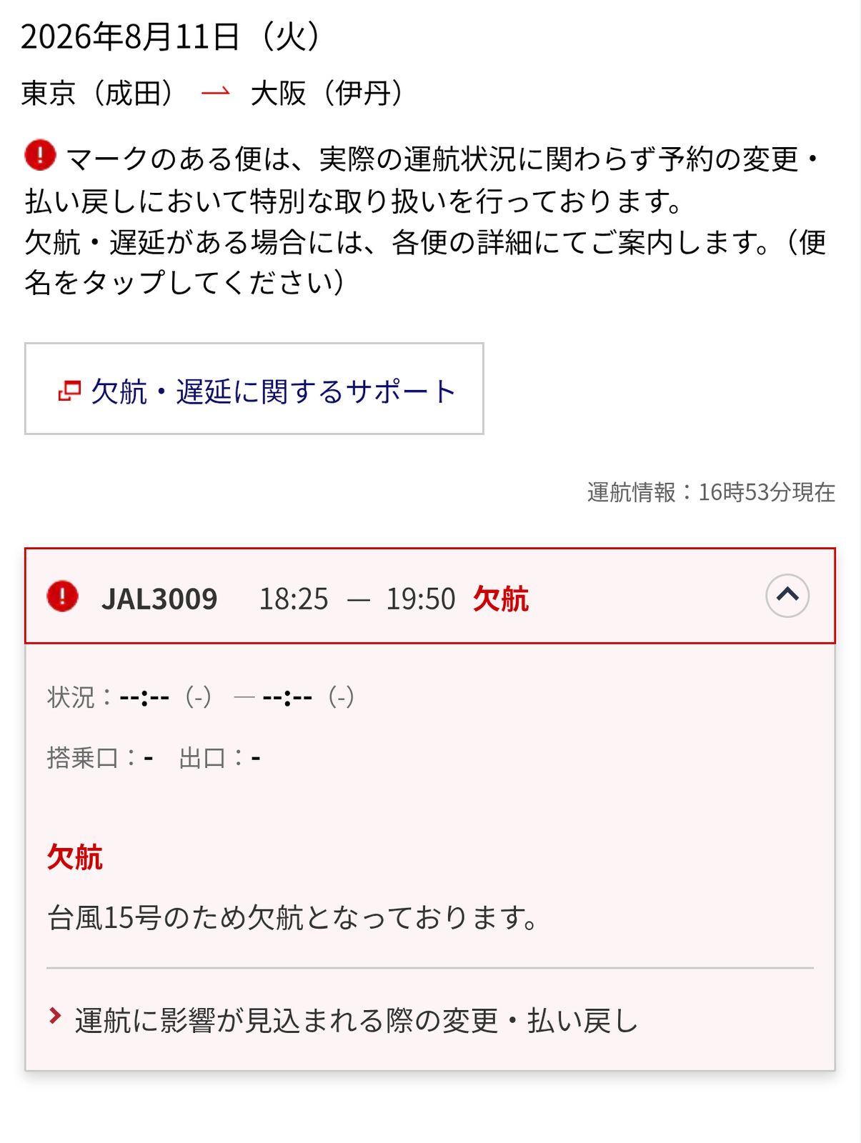 本日の欠航情報