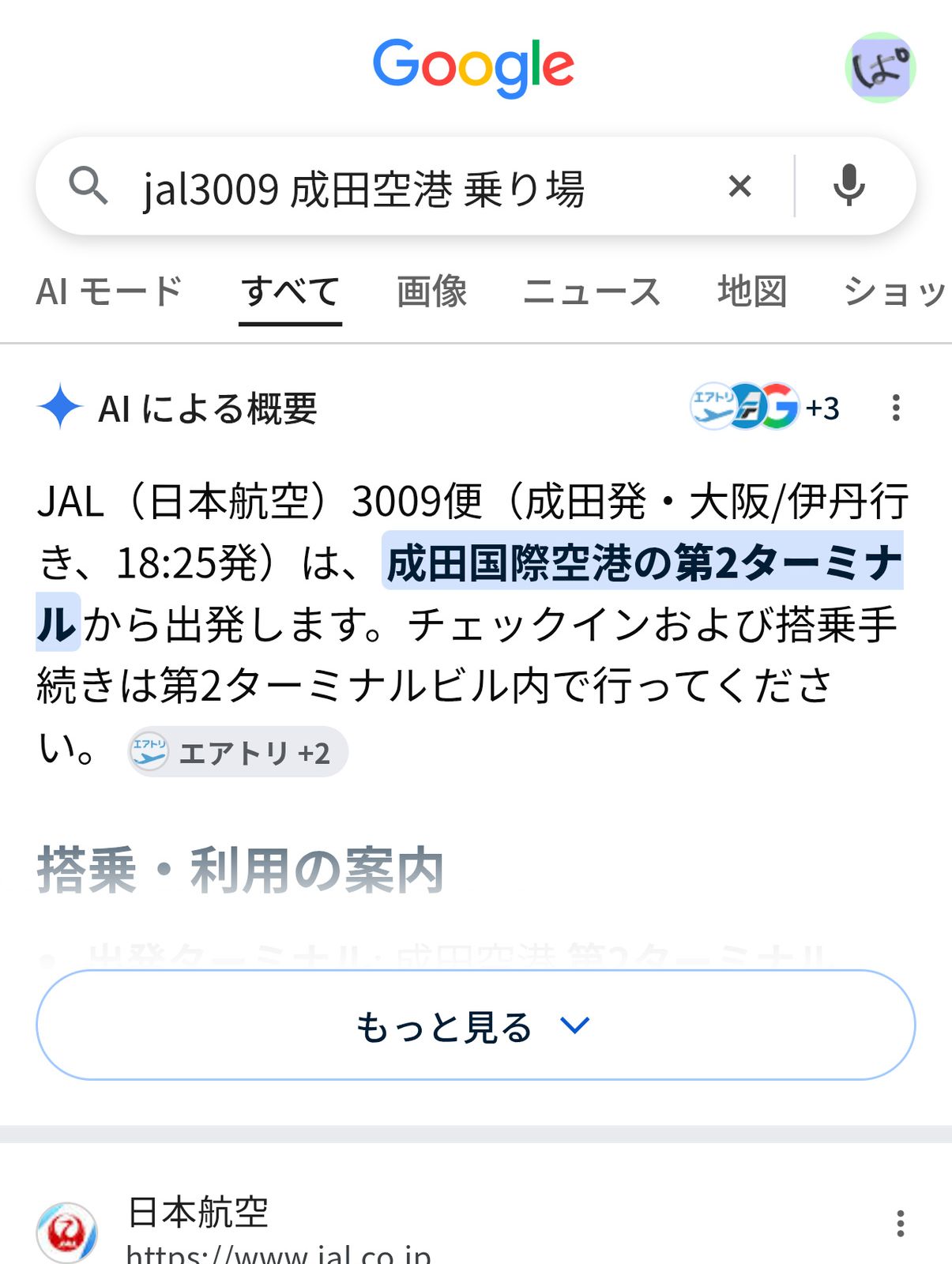 JAL便のターミナル