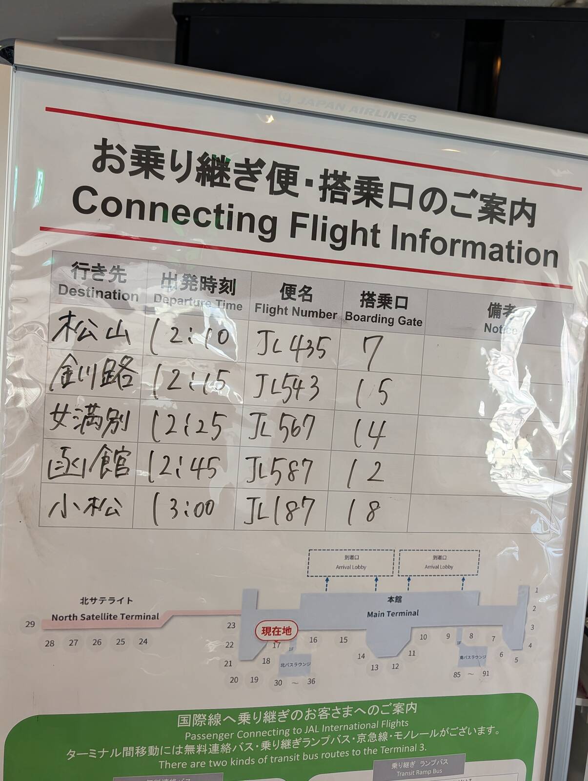お乗り継ぎ便・搭乗口のご案内