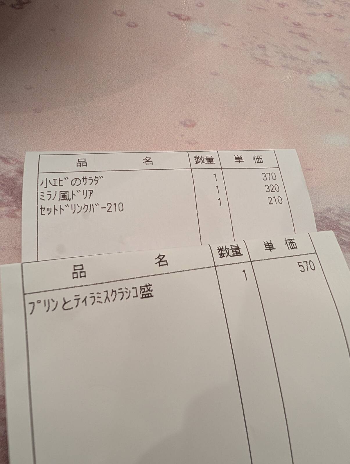 今回のオーダー