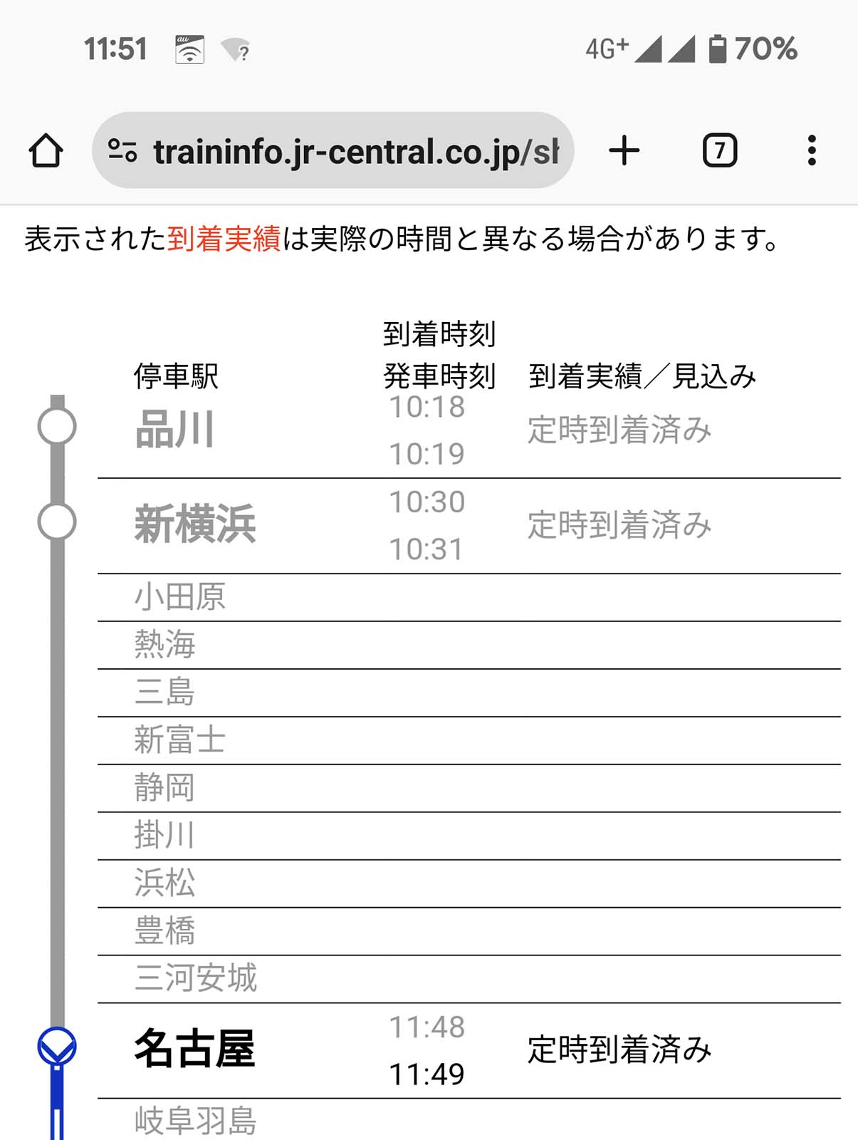 新幹線の現在位置