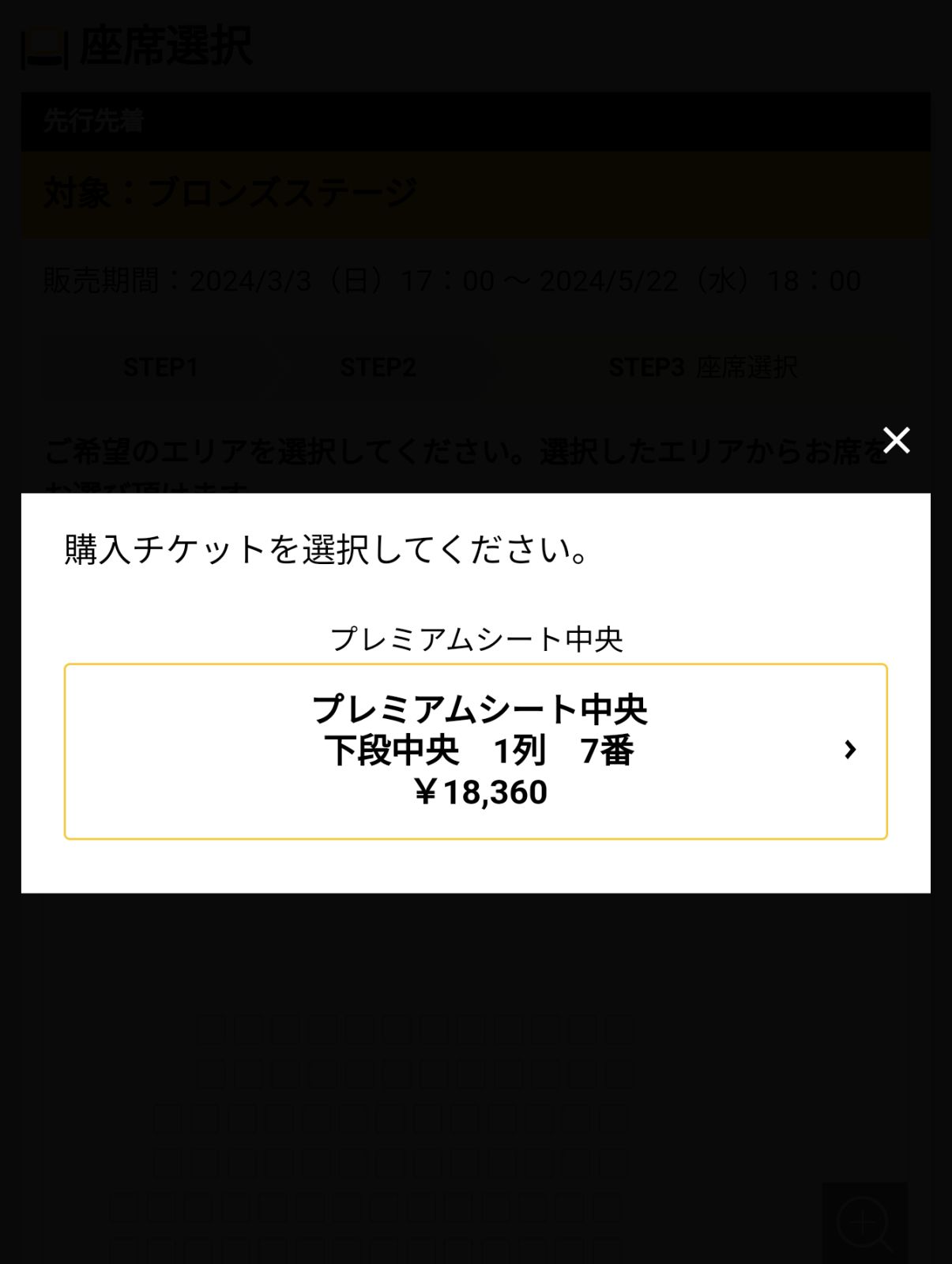 プレミアムシート中央