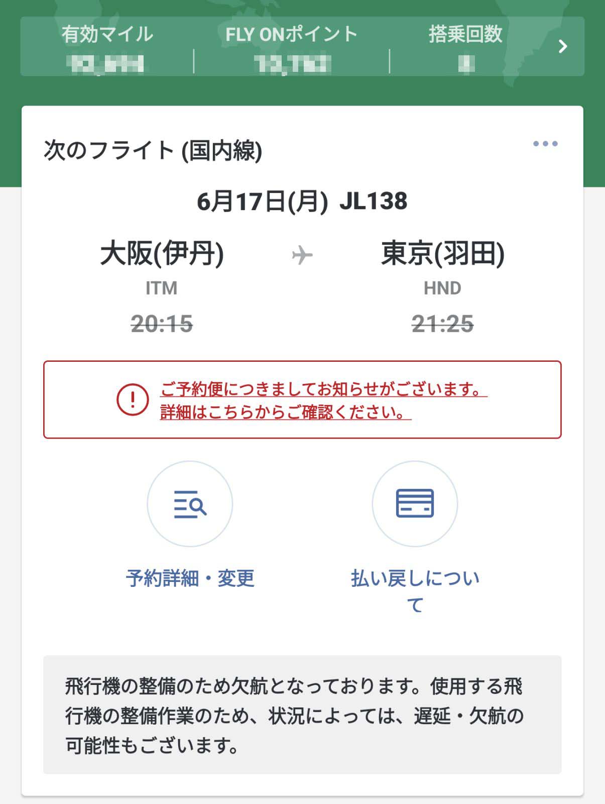 予定フライト情報